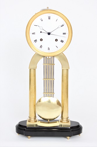 An attractive Belgian French brass skeleton table regulator, Sarton, circa 1820.